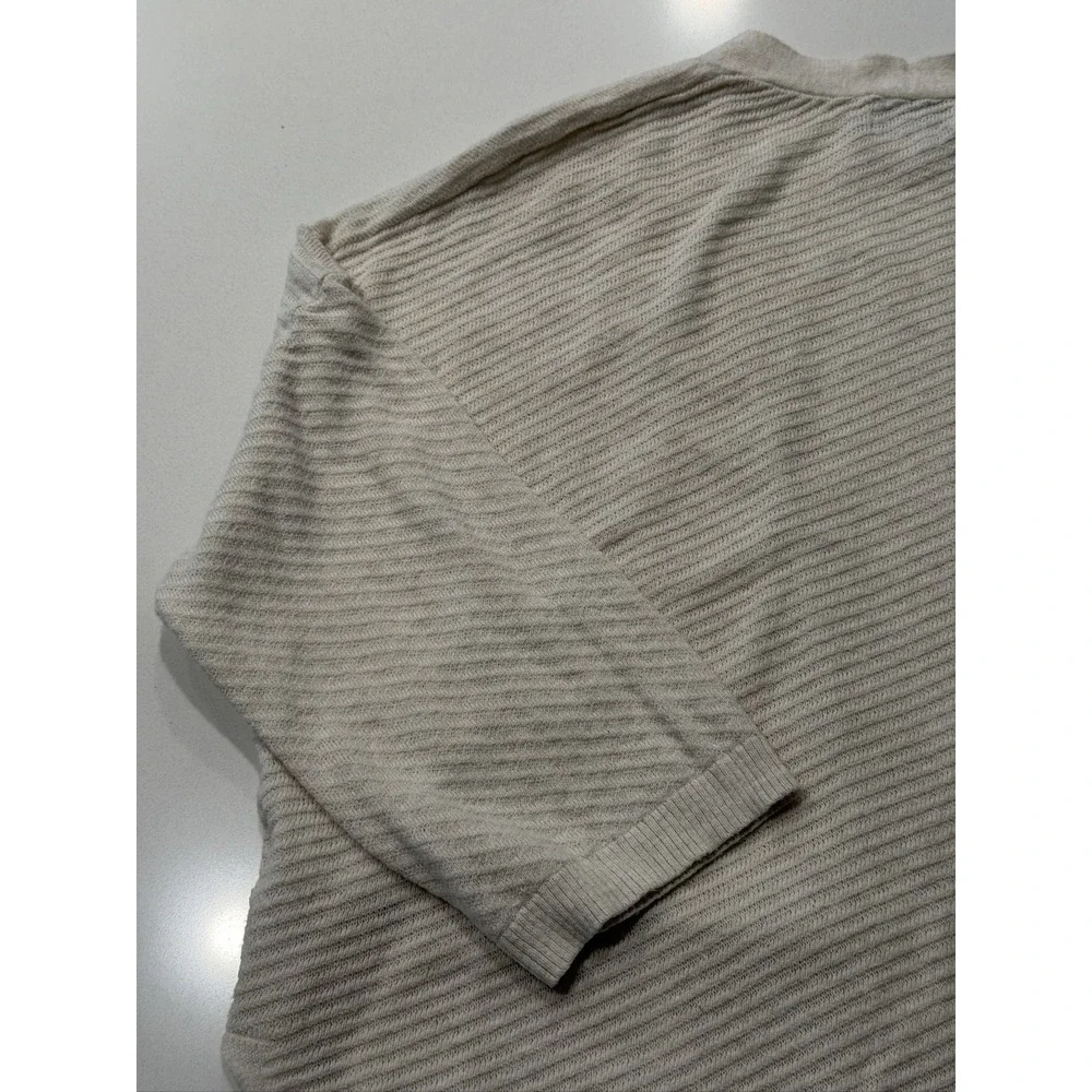 Old Navy Open Front Cardigan Women's L Beige Cotton Blend Textured Knit 3/4